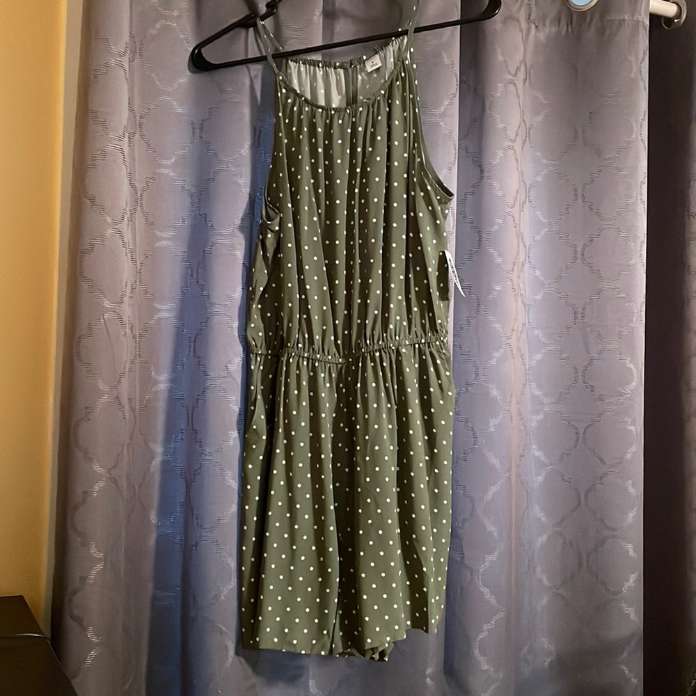 Romper short set! Brand new! Green and while polka dot! Brand new from old navy!